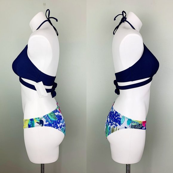 Tropical Palms Navy Halter Cross Wrap Bikini Set - Picture 7 of 8